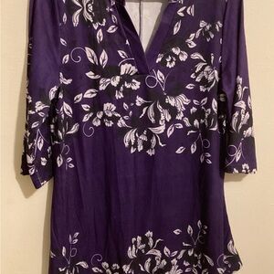 Purple 3/4 Sleeve Floral Tunic